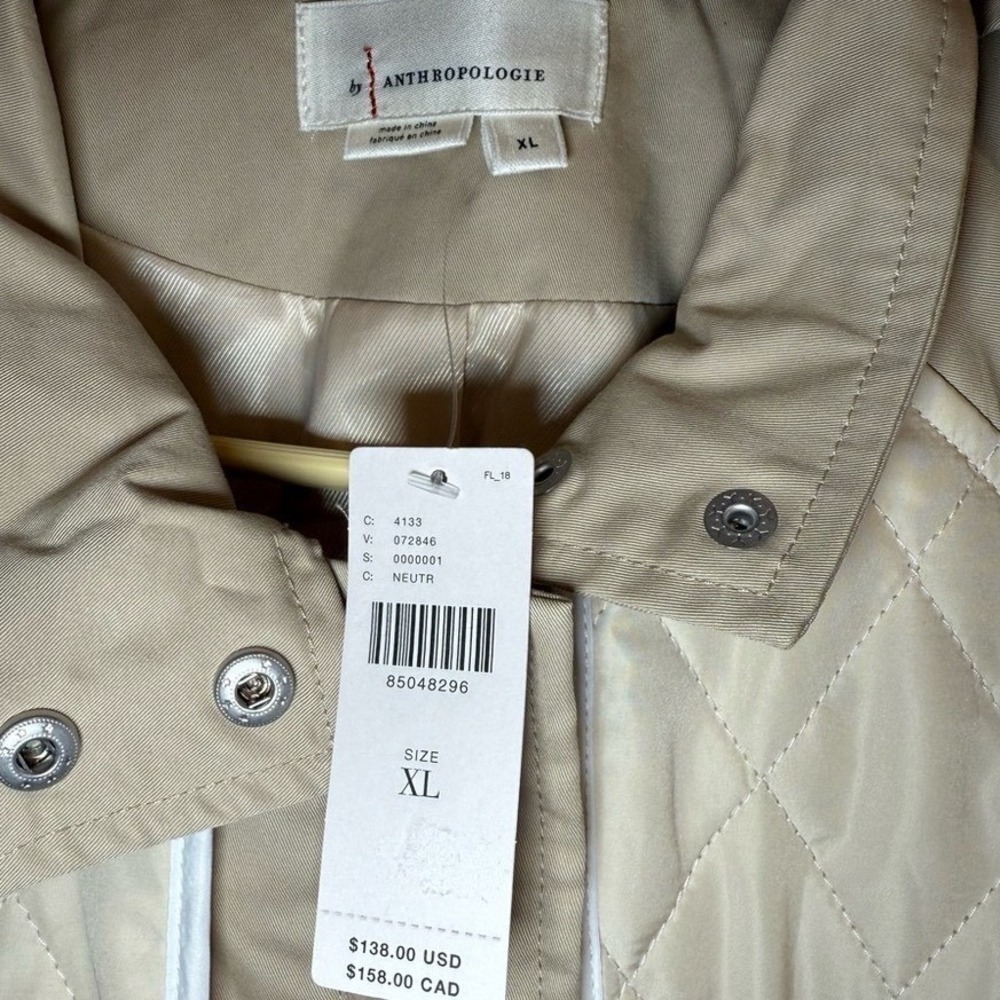 Anthropologie Quilt Mix Cropped Jacket Coat Khaki & Cream Zipper X-Large NWT - Picture 6 of 8